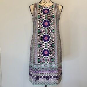 London Times stretch cotton sleeveless shift dress medallion print 6